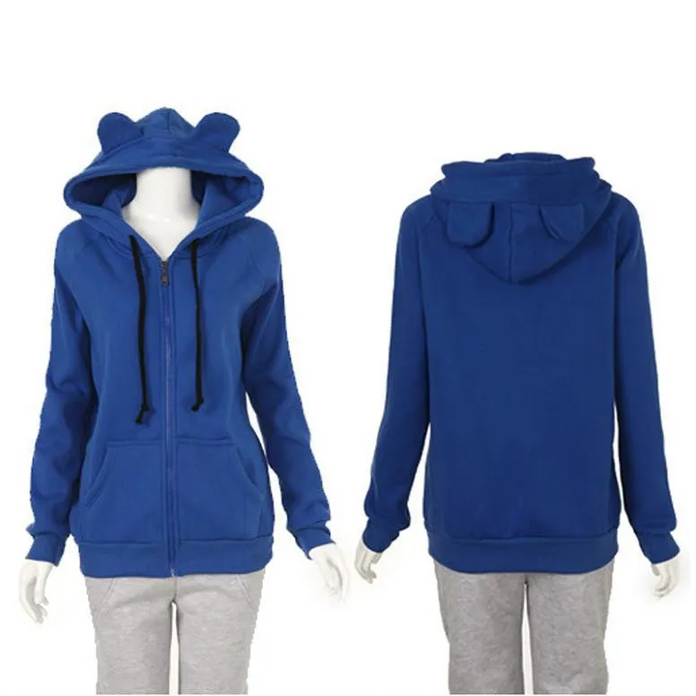 New Girls Women Cute Bear Ear Zipper Hooded Sweater Coat Jacket Chic Casual Big Hat Hoody SM6