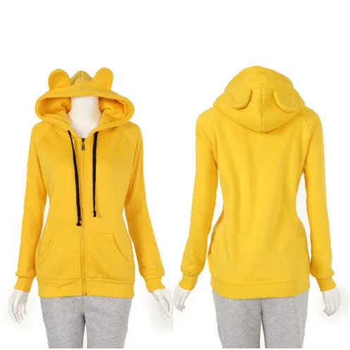 New Girls Women Cute Bear Ear Zipper Hooded Sweater Coat Jacket Chic Casual Big Hat Hoody SM6