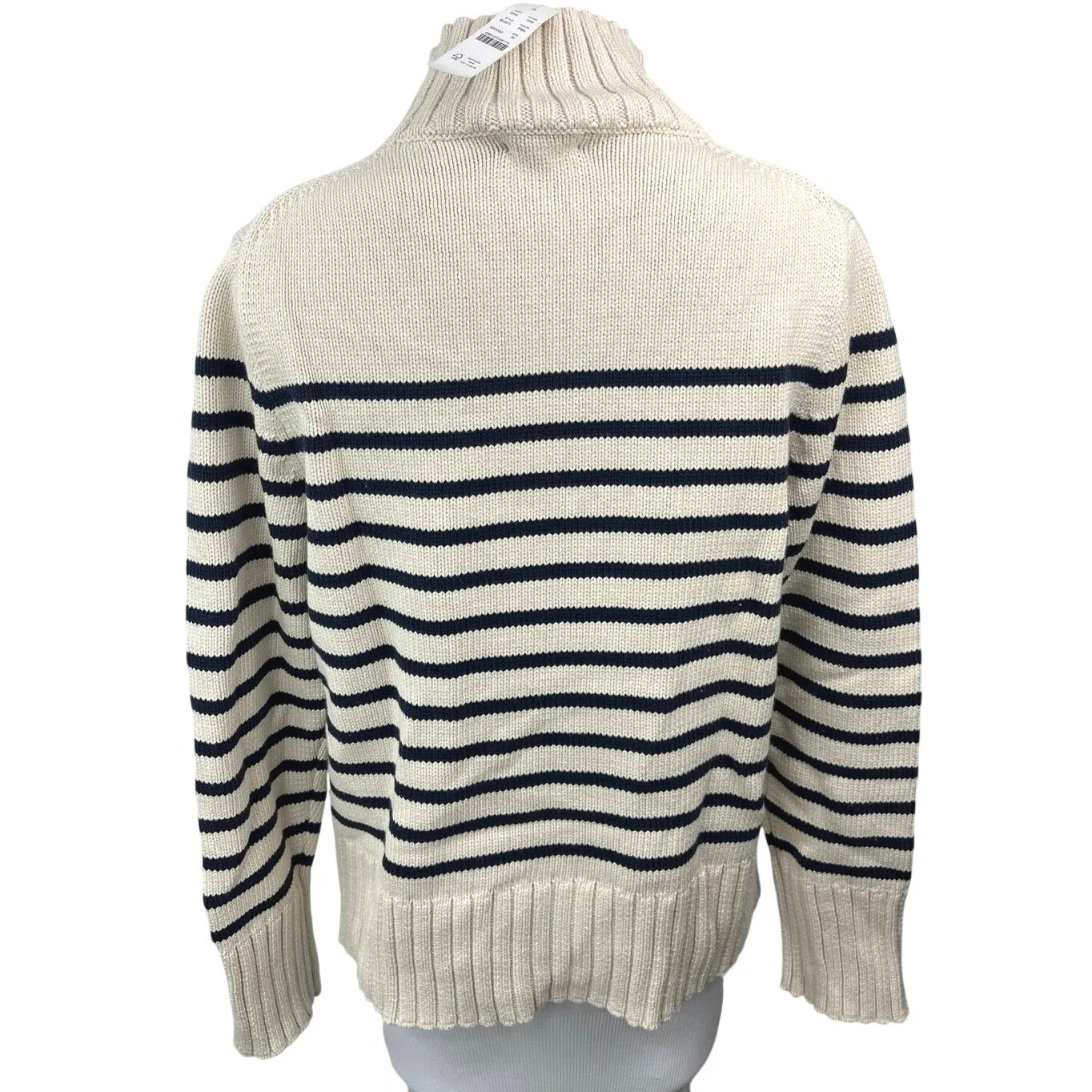 NEW J.crew White Black Stripe Turtleneck Knit Long Sleeve Pullover Sweater Top M