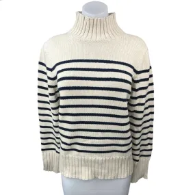 NEW J.crew White Black Stripe Turtleneck Knit Long Sleeve Pullover Sweater Top M