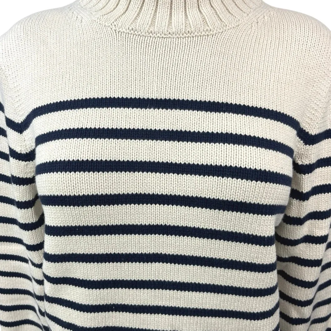 NEW J.crew White Black Stripe Turtleneck Knit Long Sleeve Pullover Sweater Top M