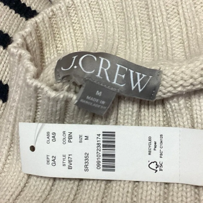 NEW J.crew White Black Stripe Turtleneck Knit Long Sleeve Pullover Sweater Top M