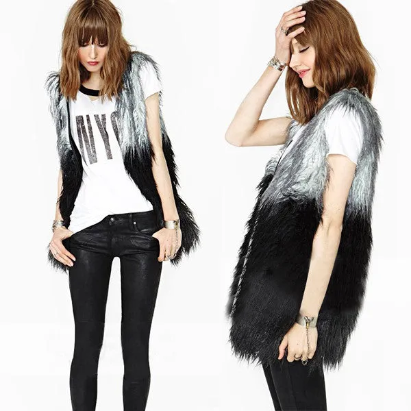 NewWomen Faux Fur Sleeveless Shaggy Vest Coat Long Hair Jacket Waistcoat Outerwear SM6