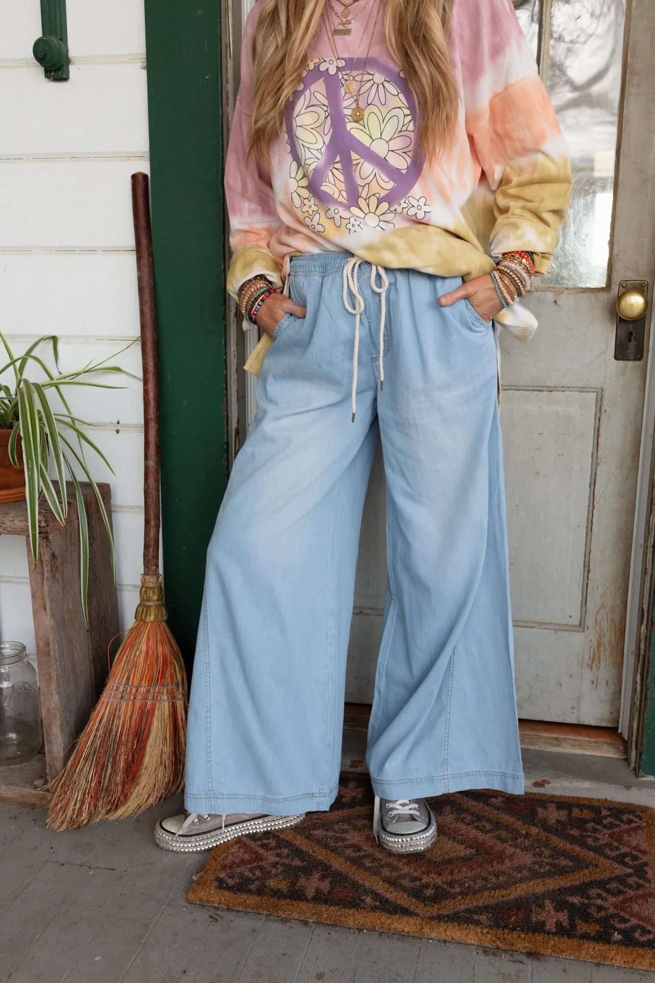 On The Fly Wide Leg Pants - Blue