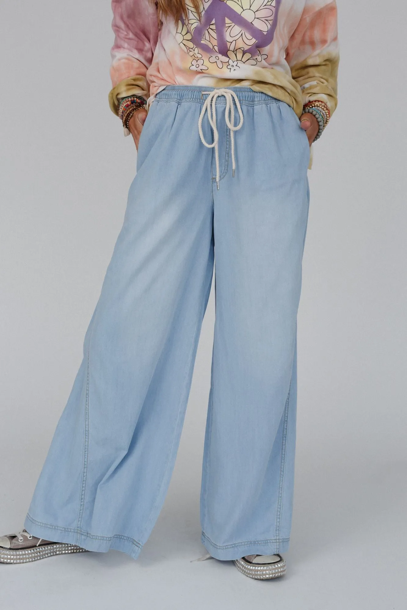 On The Fly Wide Leg Pants - Blue