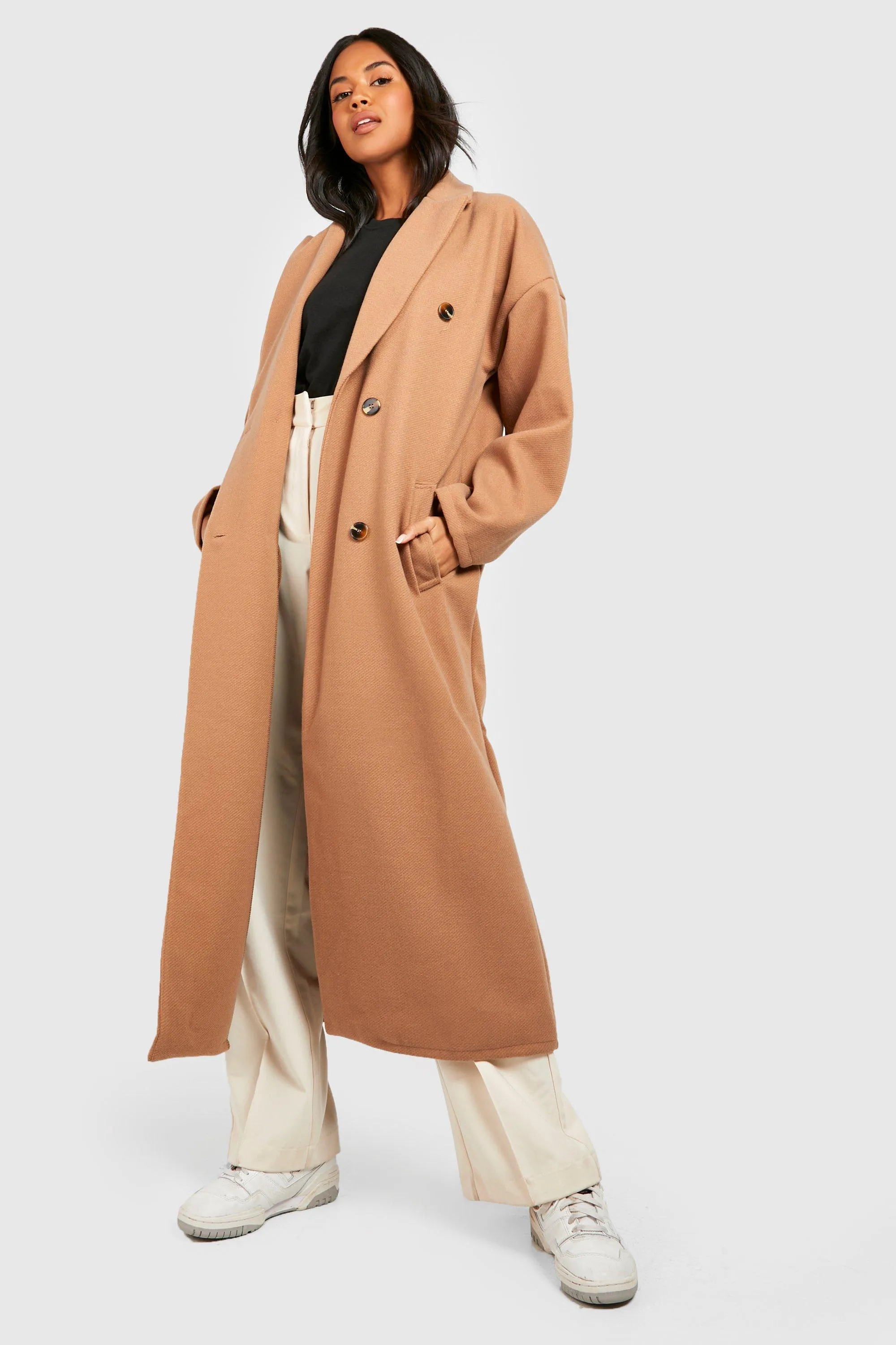 Oversized Double Breasted Textured Wool Coat