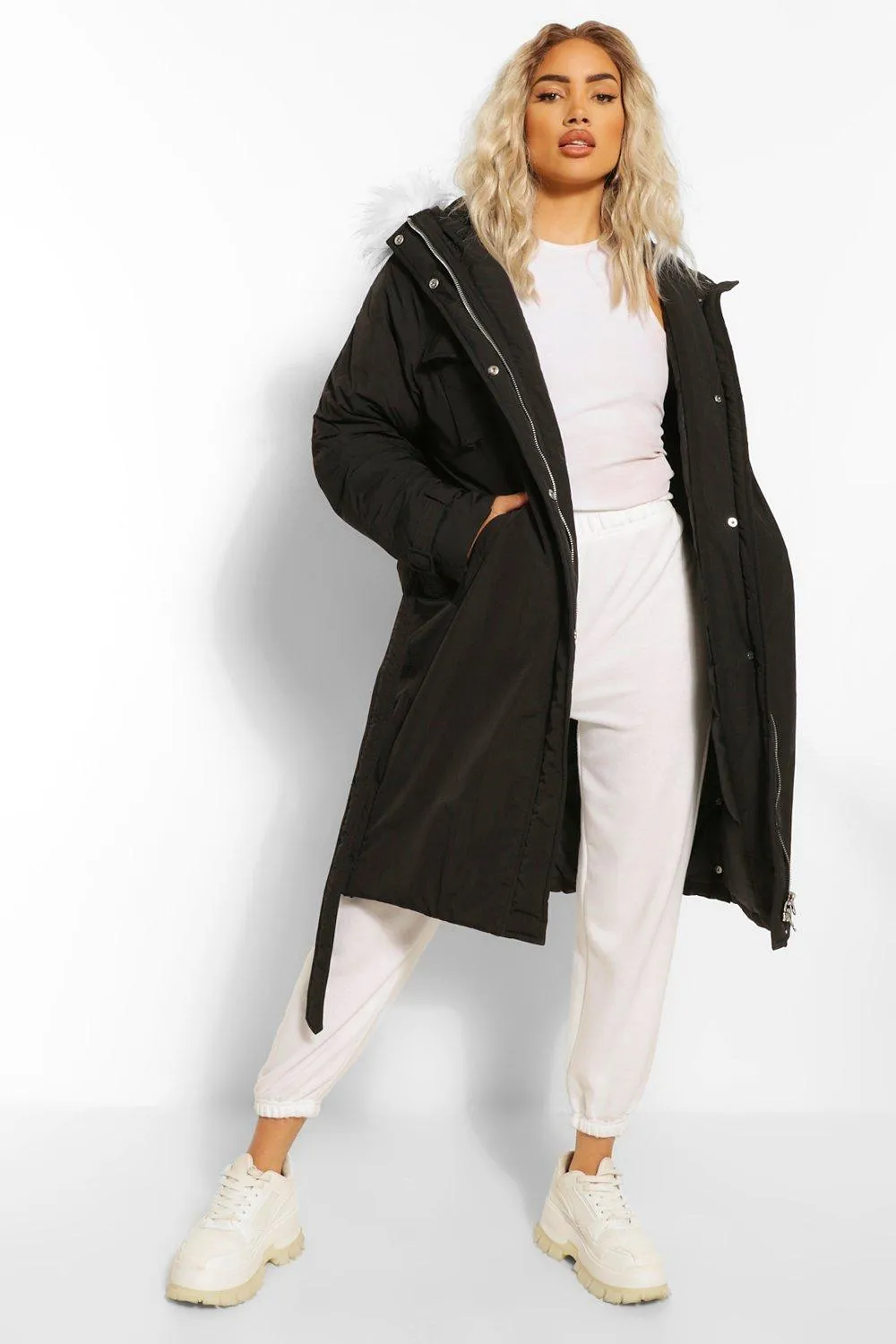 Oversized Longline Belted Parka