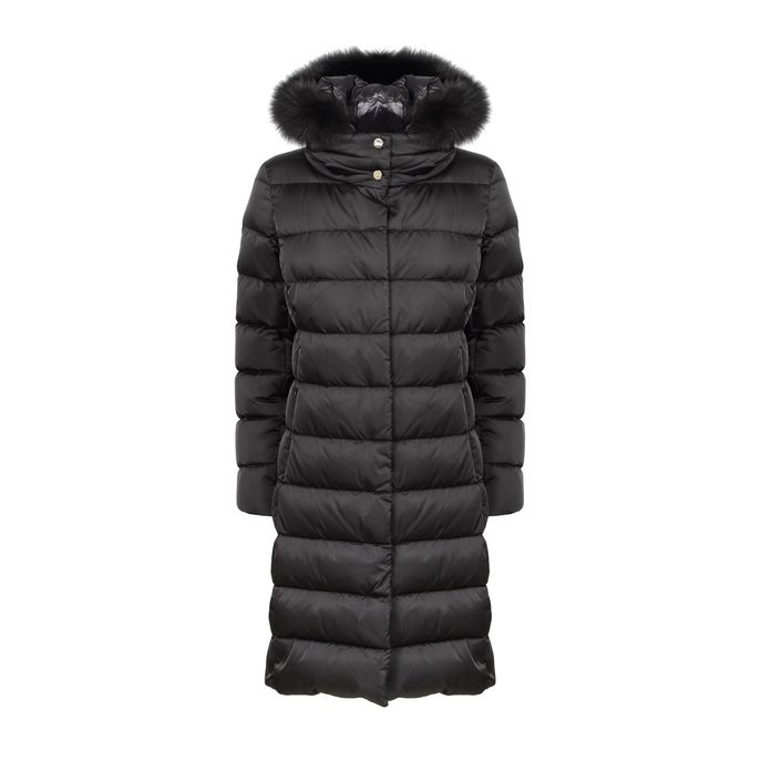 PADDED COAT WITH REMOVABLE FUR HOOD Woman Black