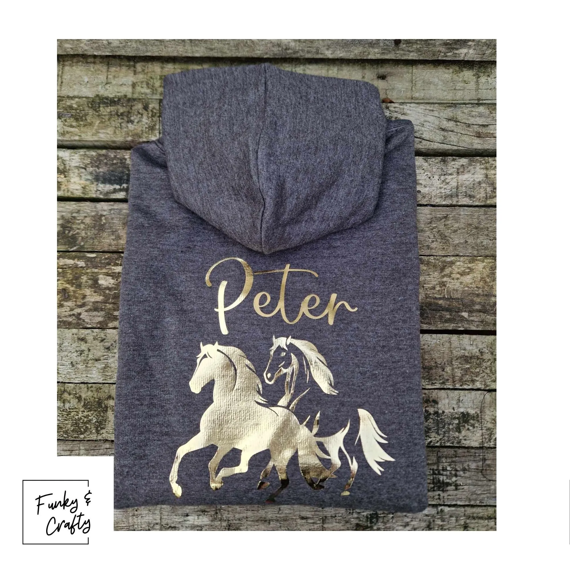 Personalised Equestrian Hoodie Kids - Galloping Horses Design