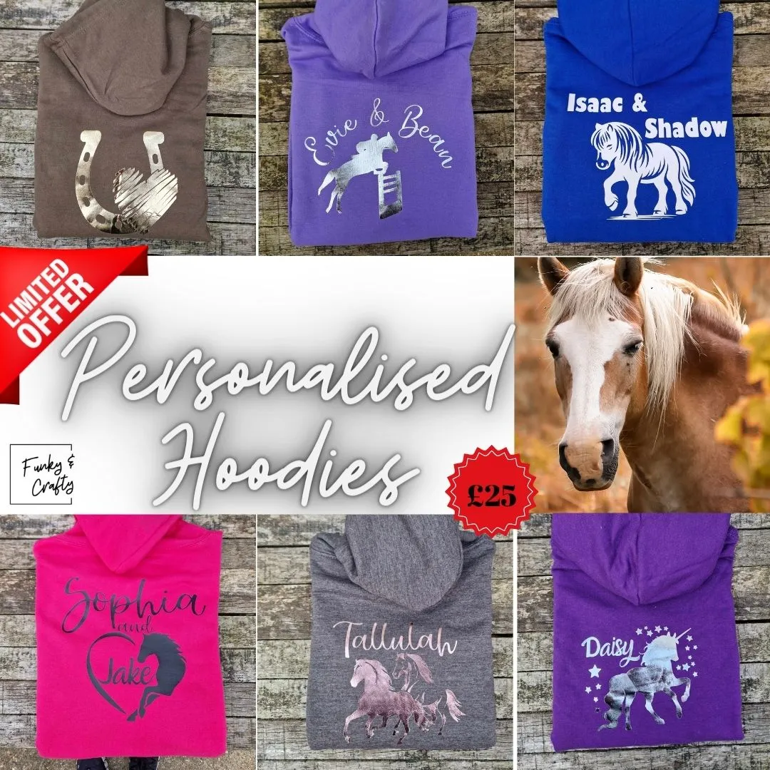 Personalised Equestrian Hoodie Kids - Galloping Horses Design