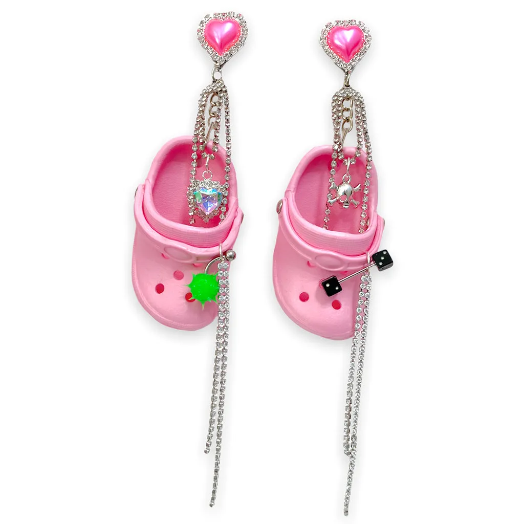 Pink Bedazzled Mini Croc Earrings