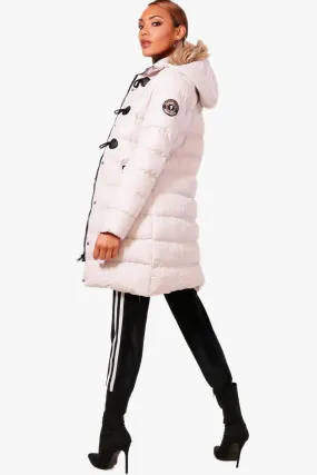 Quilted Faux Fur Hood Parka Coat