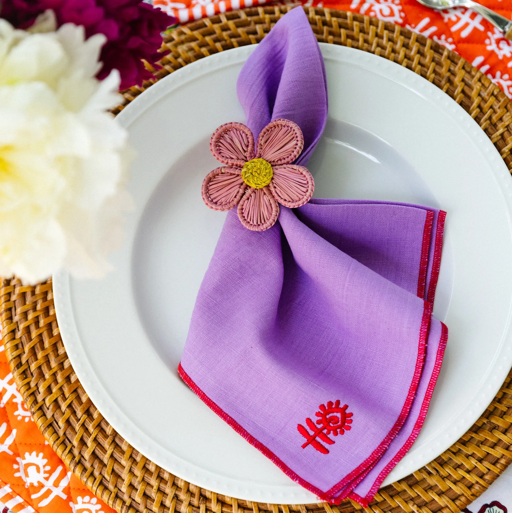 Raffia Napkin Ring - Pink Daisy