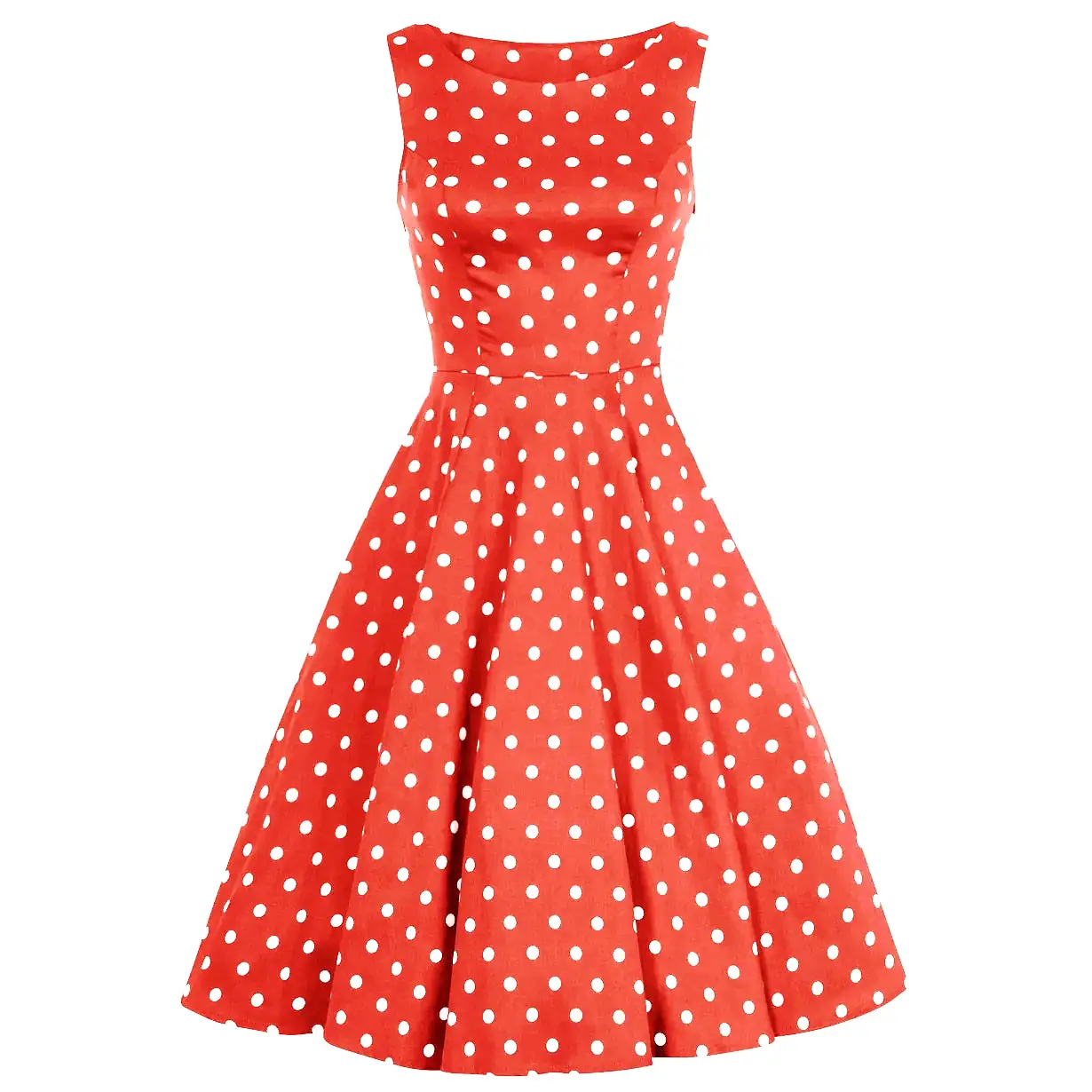 Red & White Polka Dot Audrey Hepburn Style 50s Swing Dress