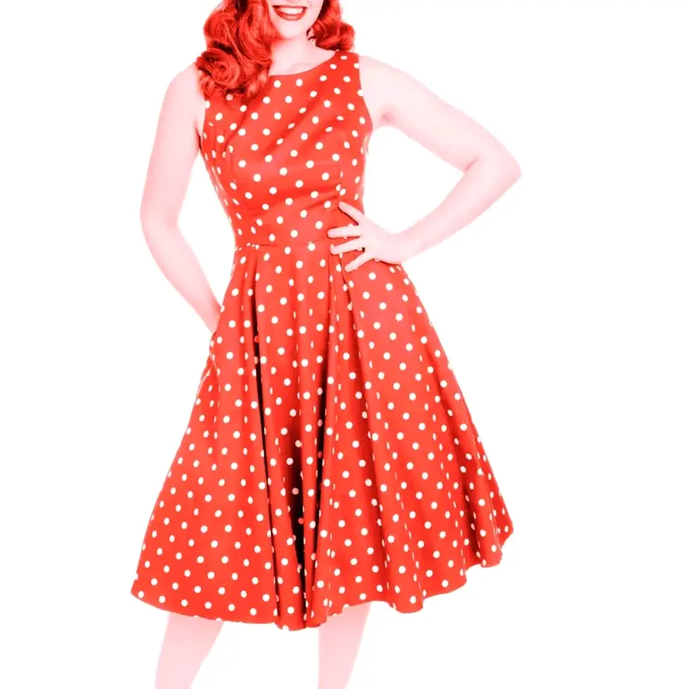 Red & White Polka Dot Audrey Hepburn Style 50s Swing Dress