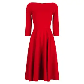 Red 3/4 Sleeve Boat Neck Audrey Hepburn Style 50s Swing Dress