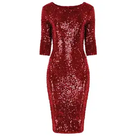 Red Velour Sequin Wiggle Dress