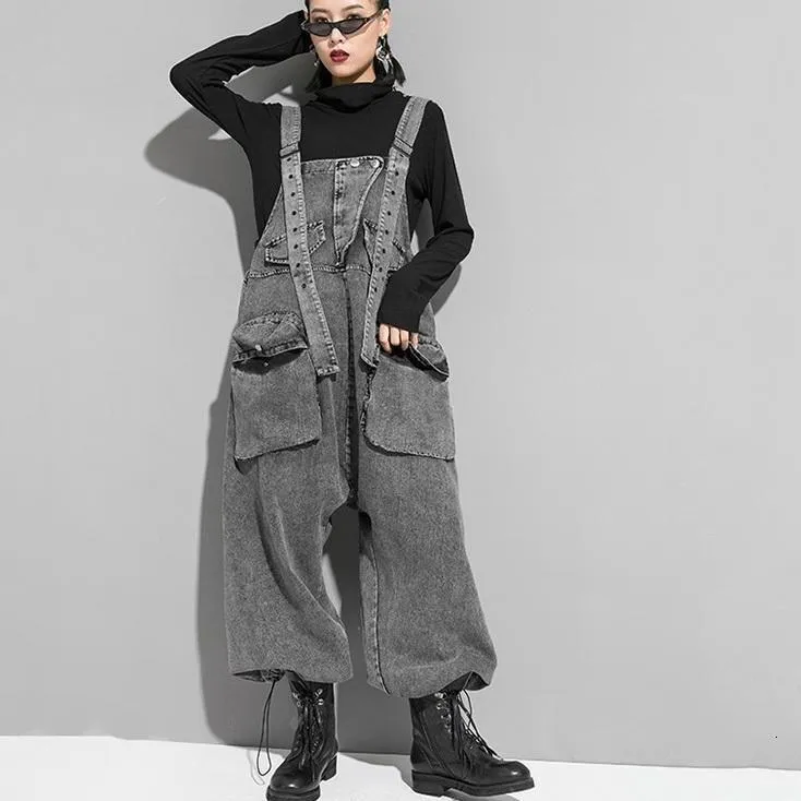 Rie High Waisted Pocket Denim Overalls