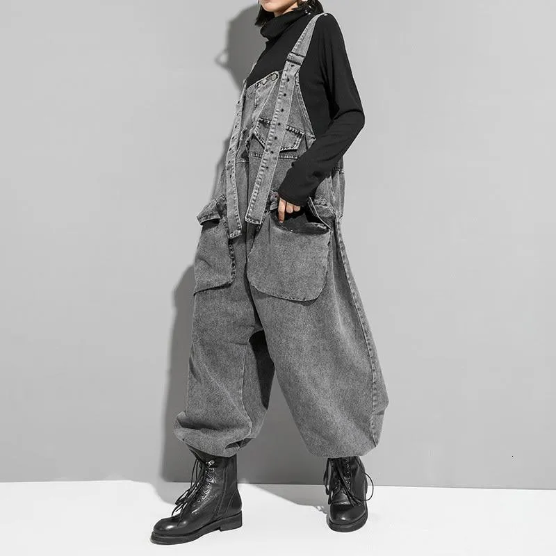 Rie High Waisted Pocket Denim Overalls