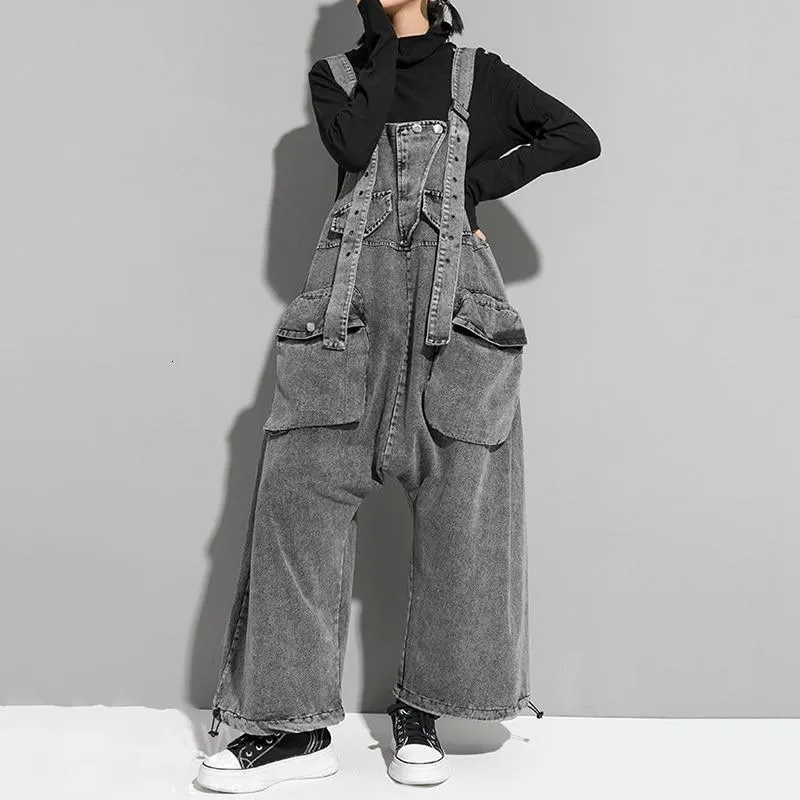 Rie High Waisted Pocket Denim Overalls