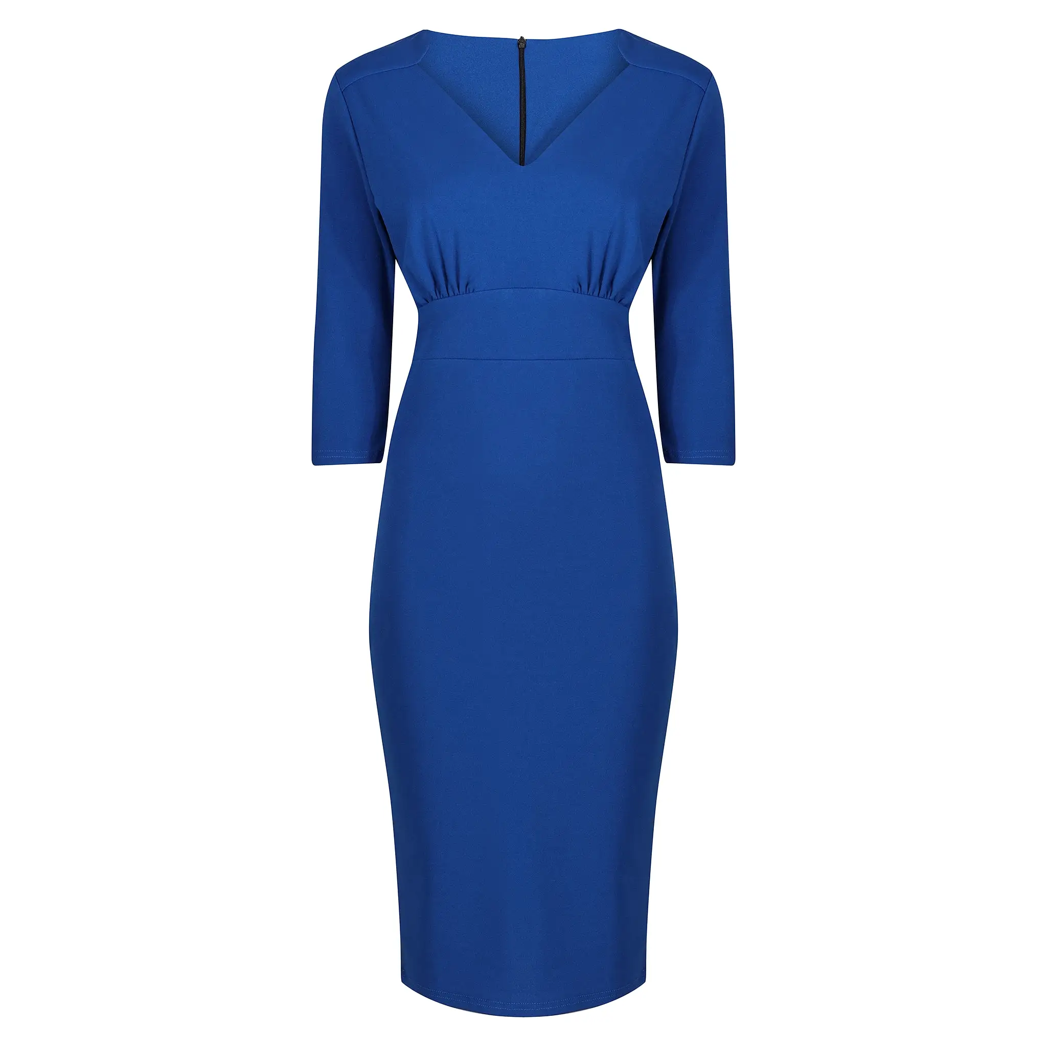 Royal Blue Vintage 3/4 Sleeve Bodycon Midi Pencil Dress