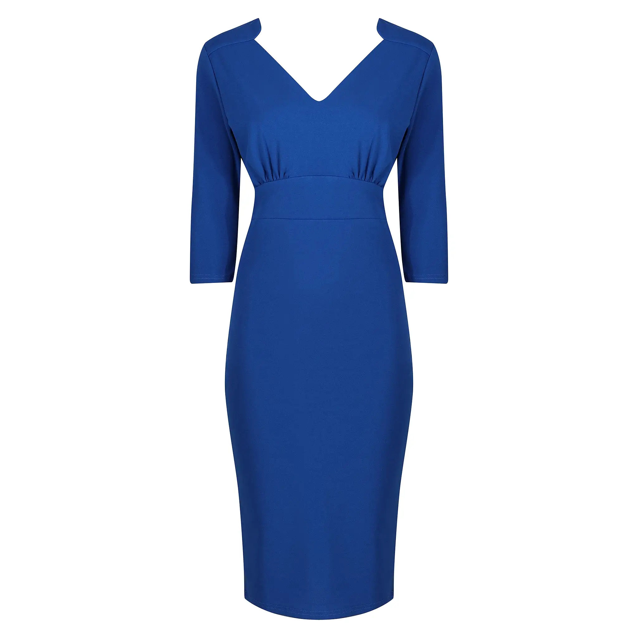 Royal Blue Vintage 3/4 Sleeve Bodycon Midi Pencil Dress