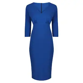 Royal Blue Vintage 3/4 Sleeve Bodycon Midi Pencil Dress