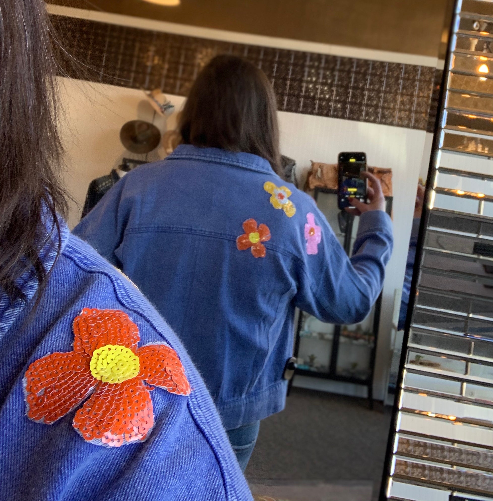 Sequined Flowers Denim Coat - Small to 3X