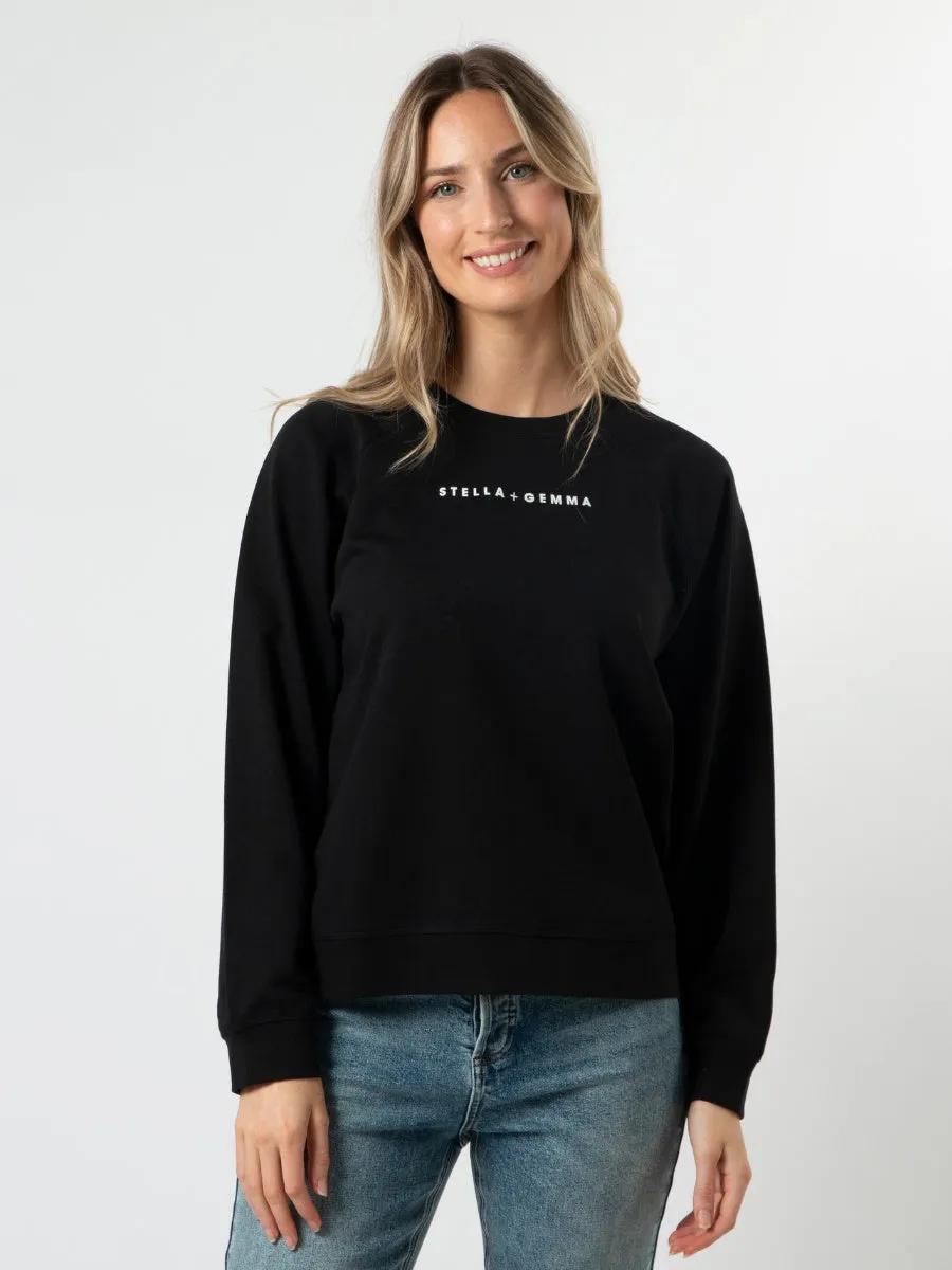 STELLA & GEMMA LOGO SWEATER BLACK WITH WHITE LOGO