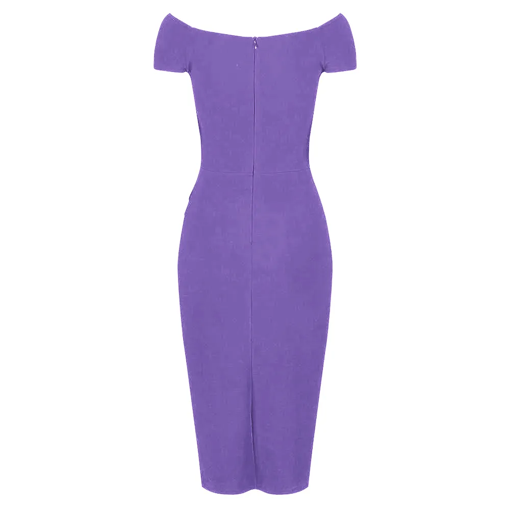 Summer Lilac Cap Sleeve Crossover Top Bardot Wiggle Dress