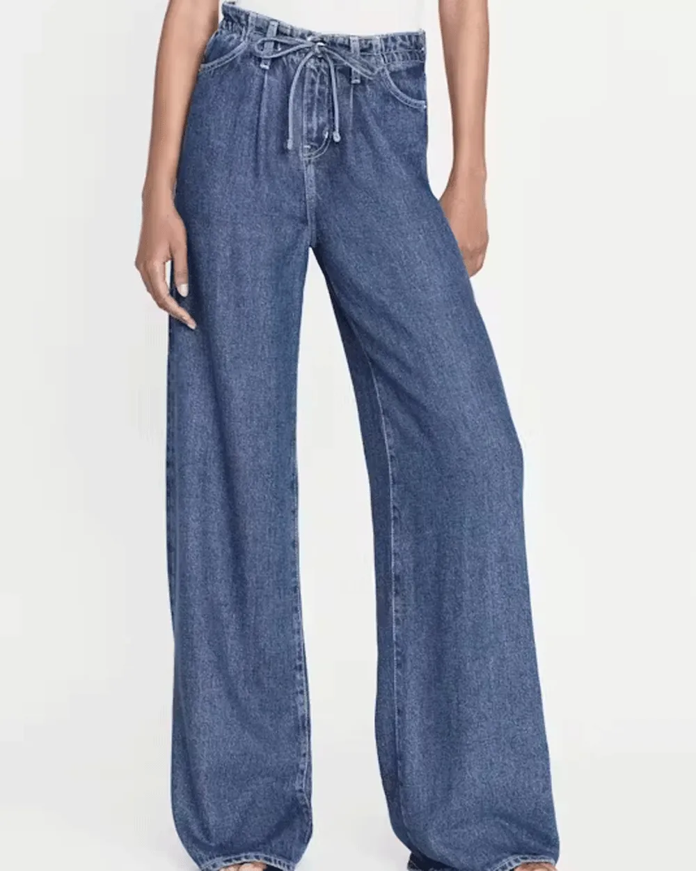 Super Drape Drawstring Wide Leg Jean in Ghost