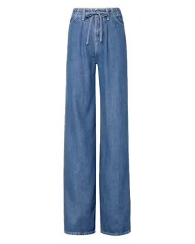 Super Drape Drawstring Wide Leg Jean in Ghost