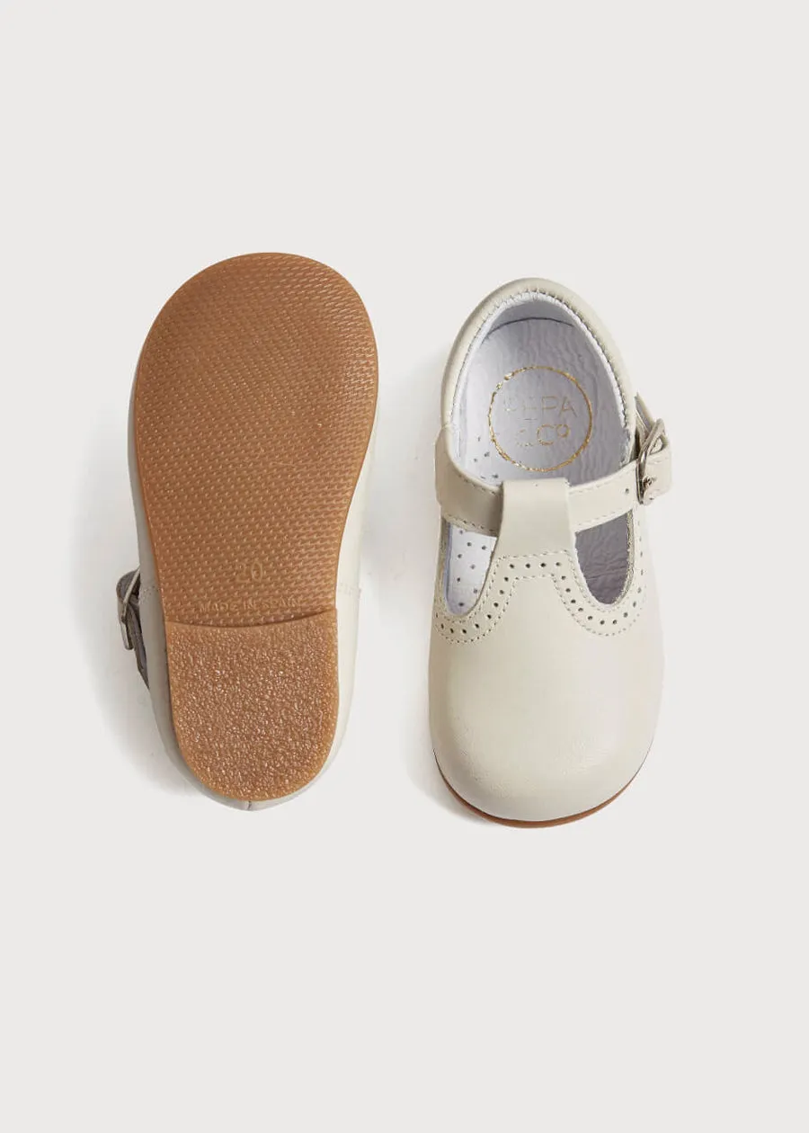 T-Bar Leather Baby Shoes in Ivory (20-24EU)