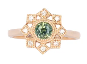 Teal Green Montana Sapphire with Diamond Halo 14K Rose Gold Engagement Ring R6465