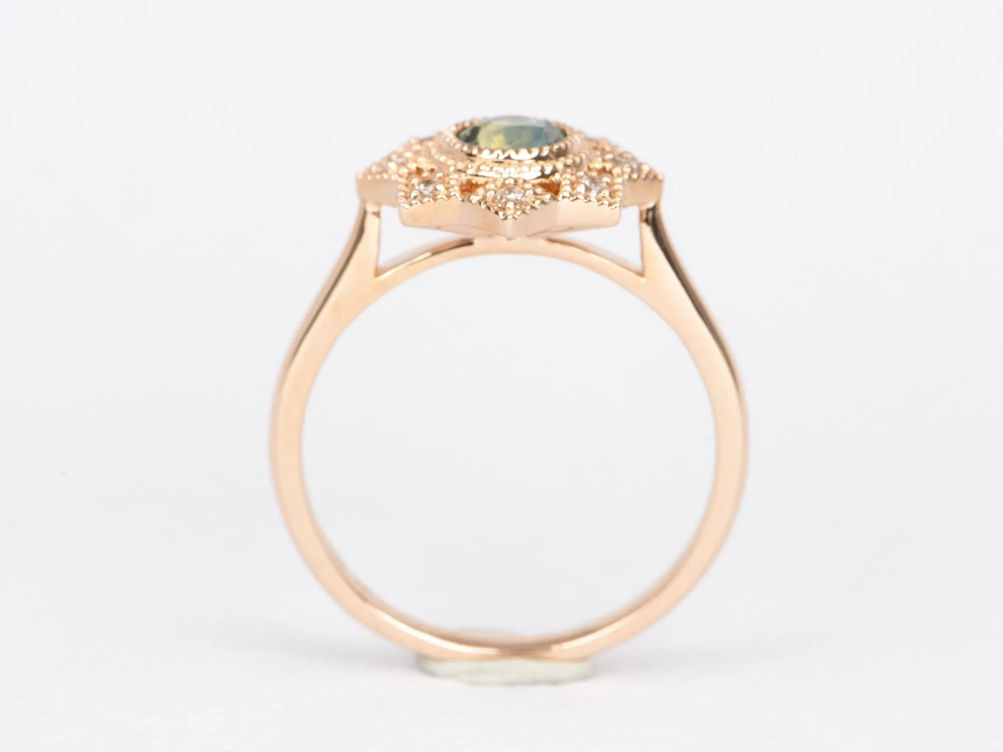 Teal Green Montana Sapphire with Diamond Halo 14K Rose Gold Engagement Ring R6465