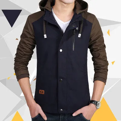 Thick Men Jackets and Coats Men Warm Hooded Outwears Patchwork Zipper Slim Fits Casual Men Overcoats SM6