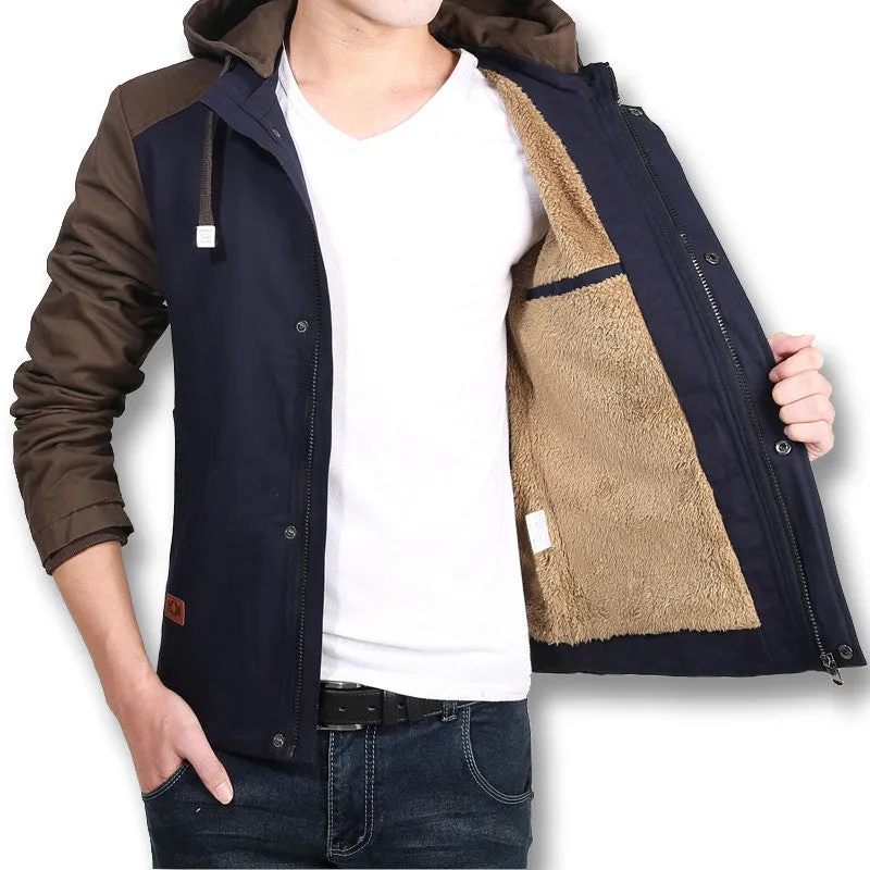 Thick Men Jackets and Coats Men Warm Hooded Outwears Patchwork Zipper Slim Fits Casual Men Overcoats SM6