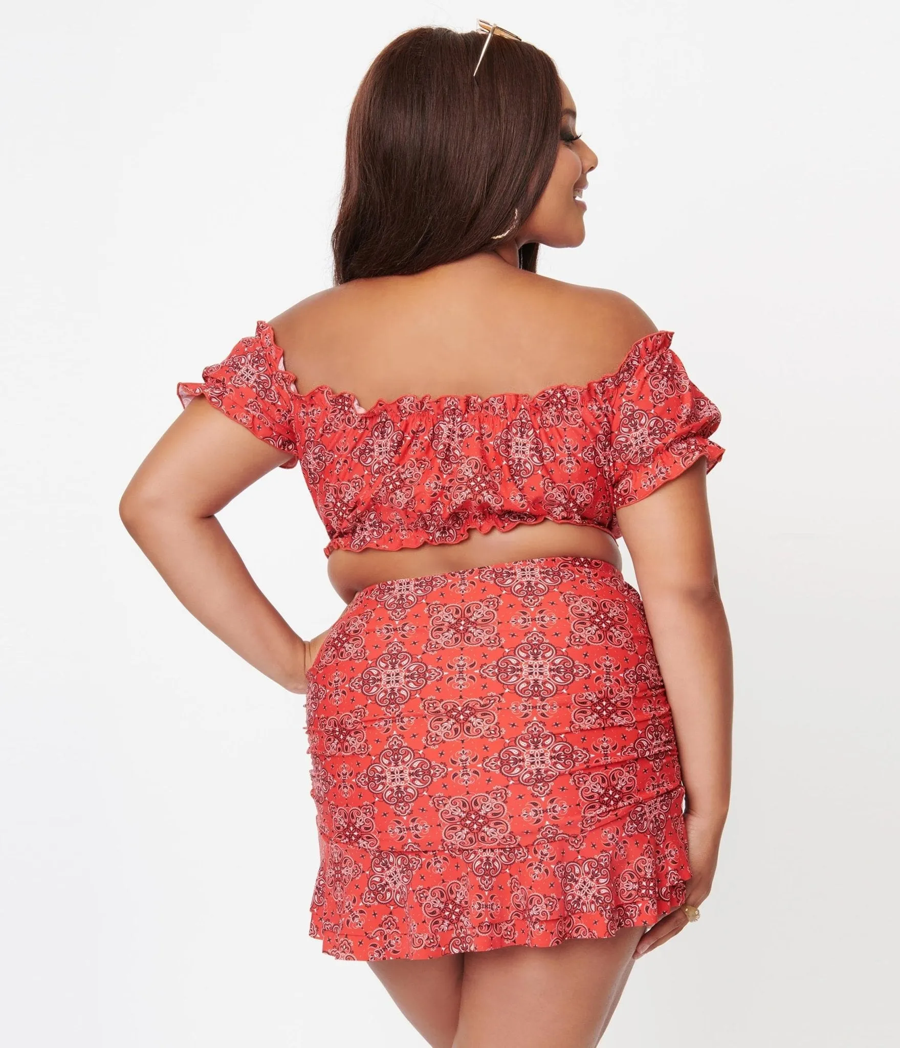 Unique Vintage Plus Size Red Bandana Print Alice Swim Skirt