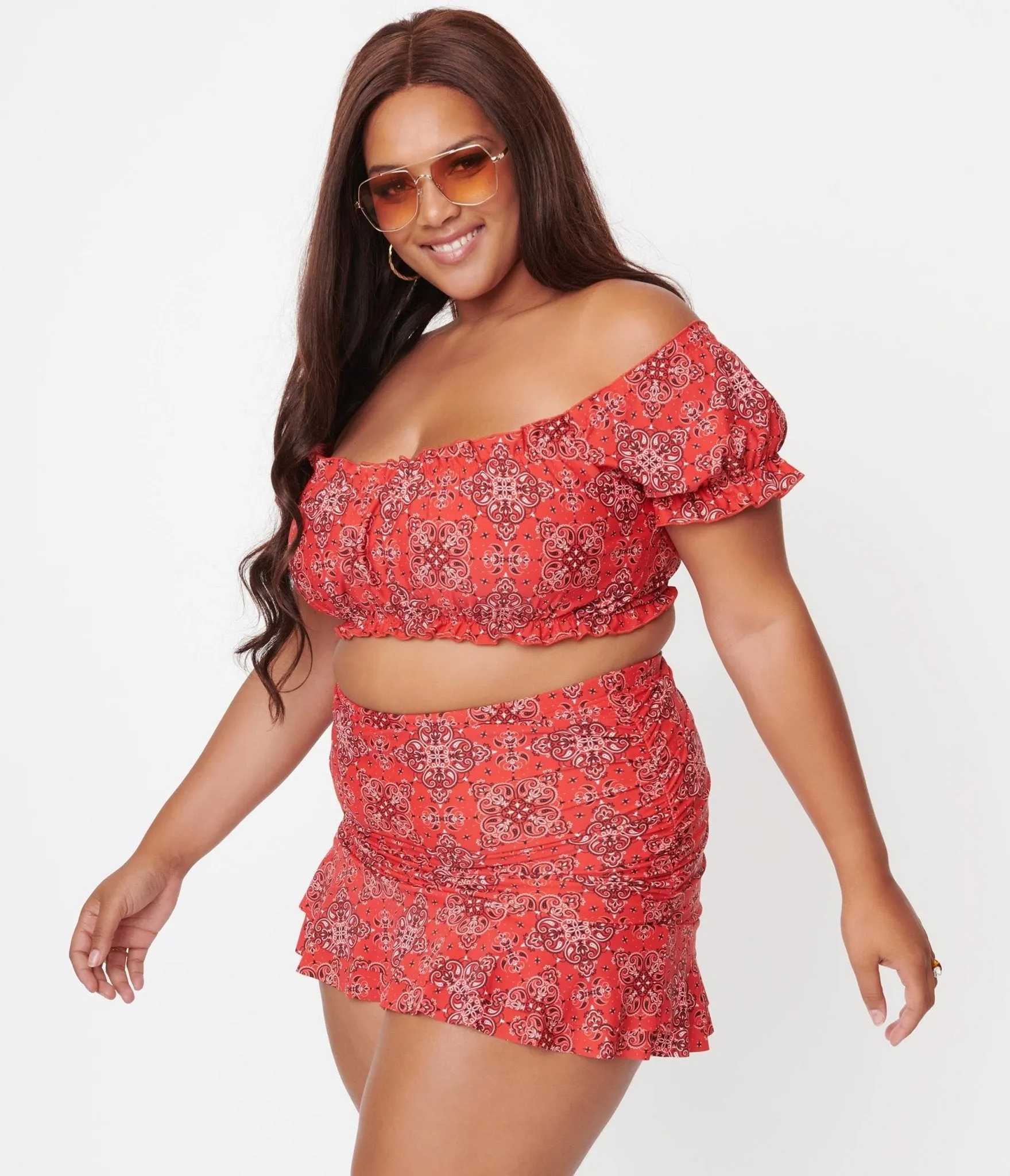 Unique Vintage Plus Size Red Bandana Print Alice Swim Skirt