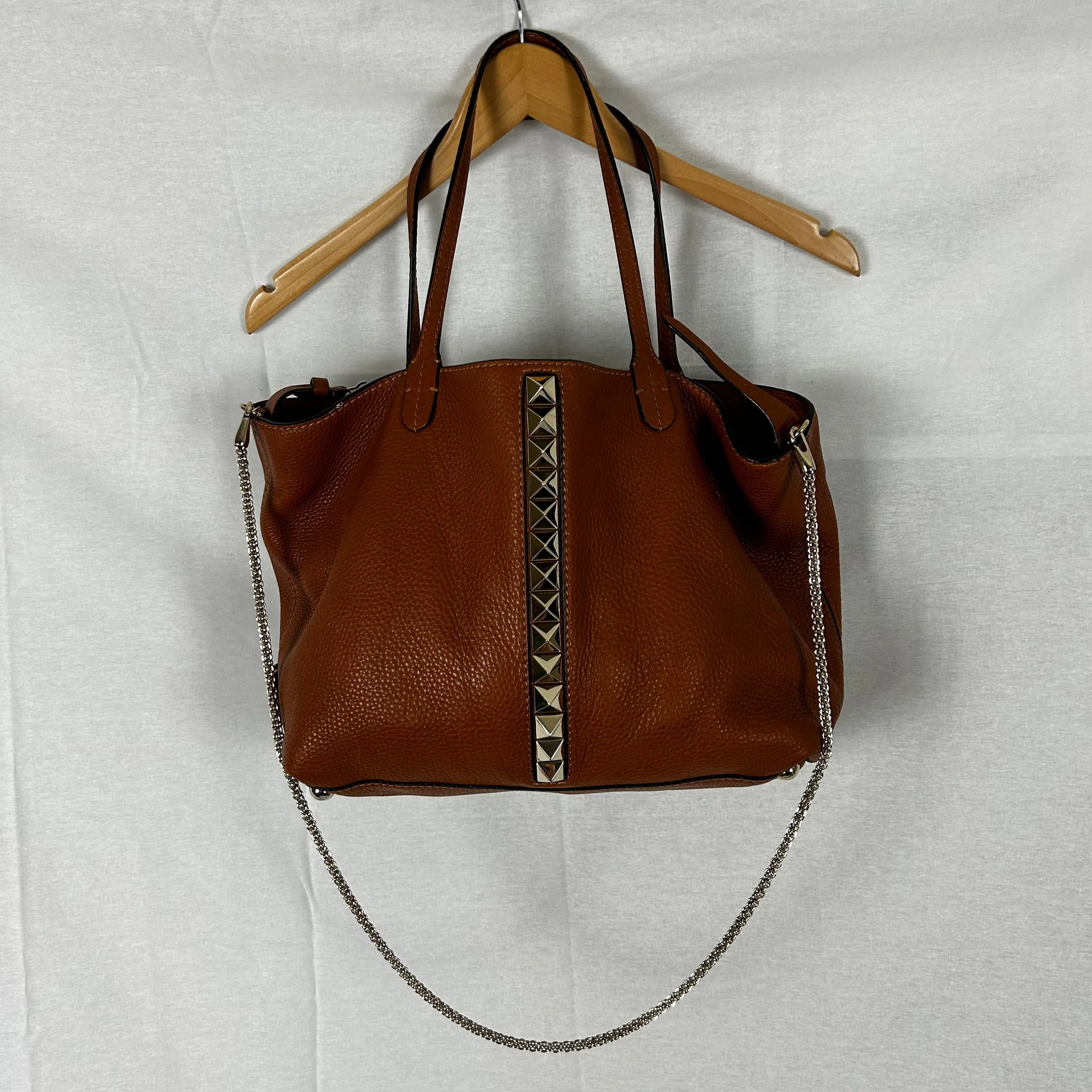 Valentino Tan Pebbled Leather Rockstud Spike Tote Bag