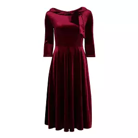 Velour Claret Red Tie 1/2 Sleeve Vintage Swing Dress