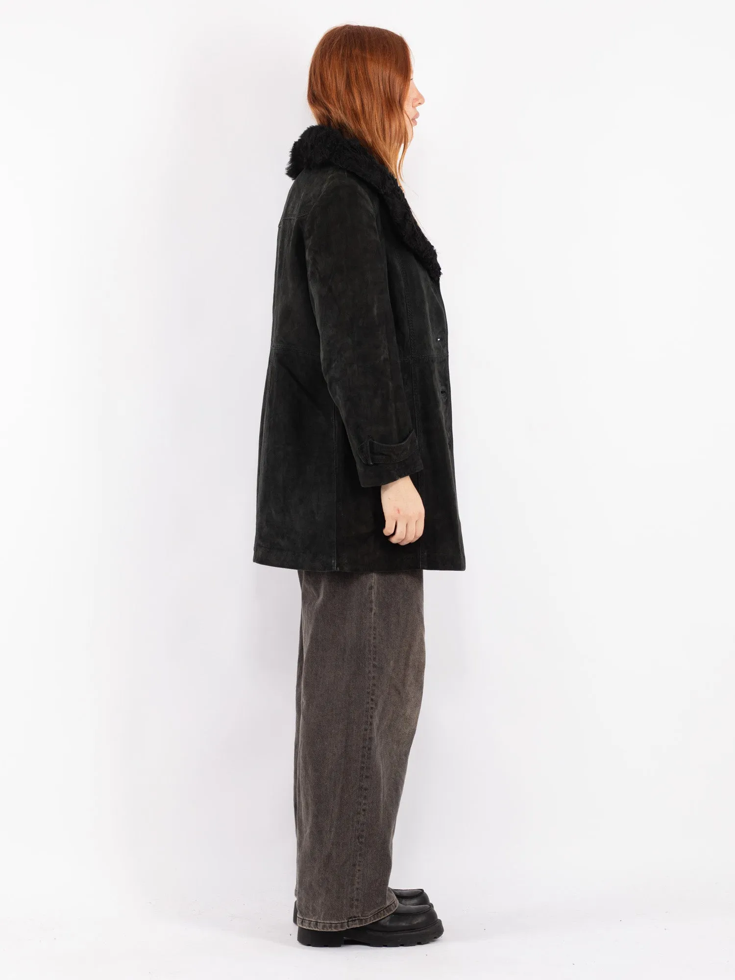 Vintage 70's Women Suede Coat in Black