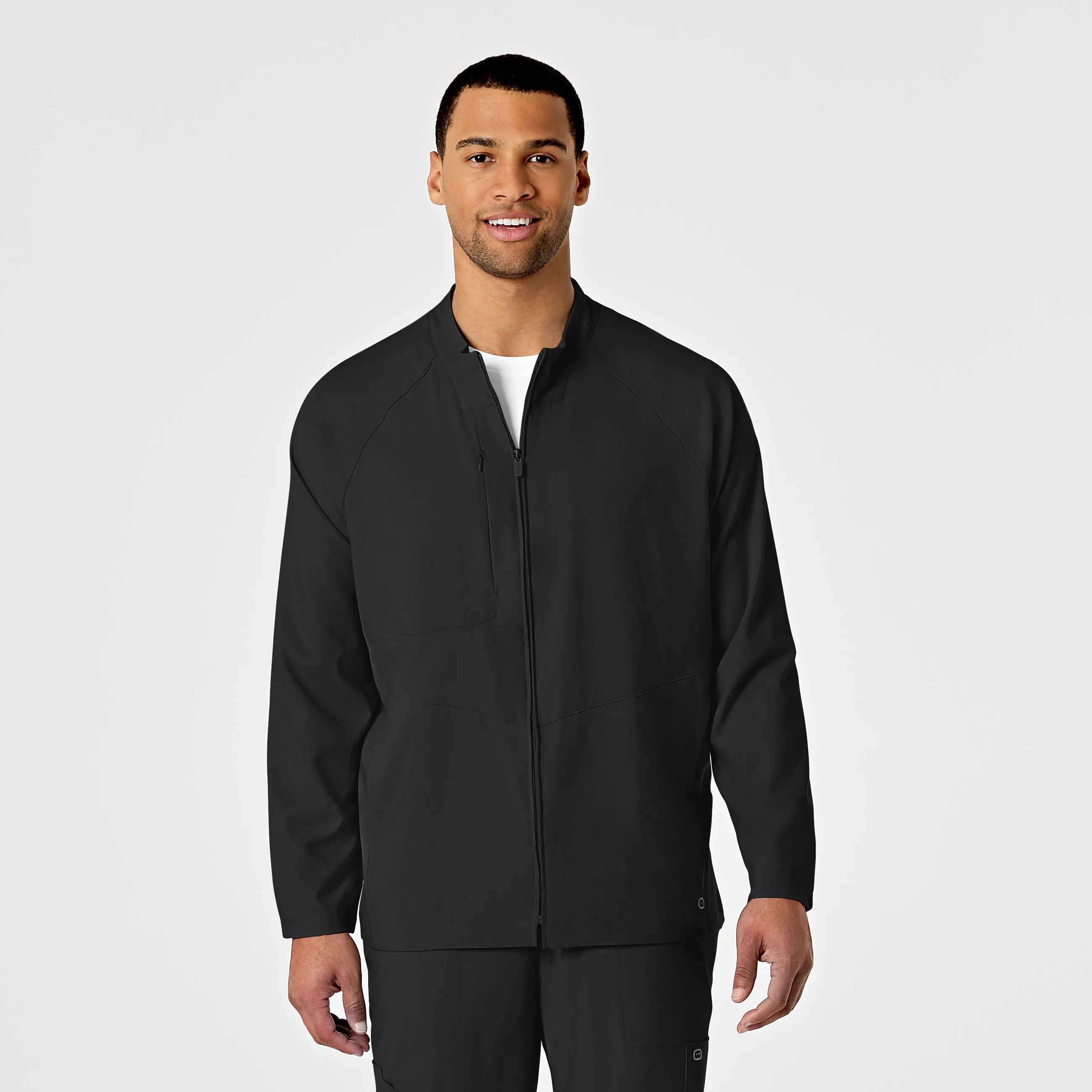 W123 Mens Zip Front Warm Up Scrub Jacket - Black