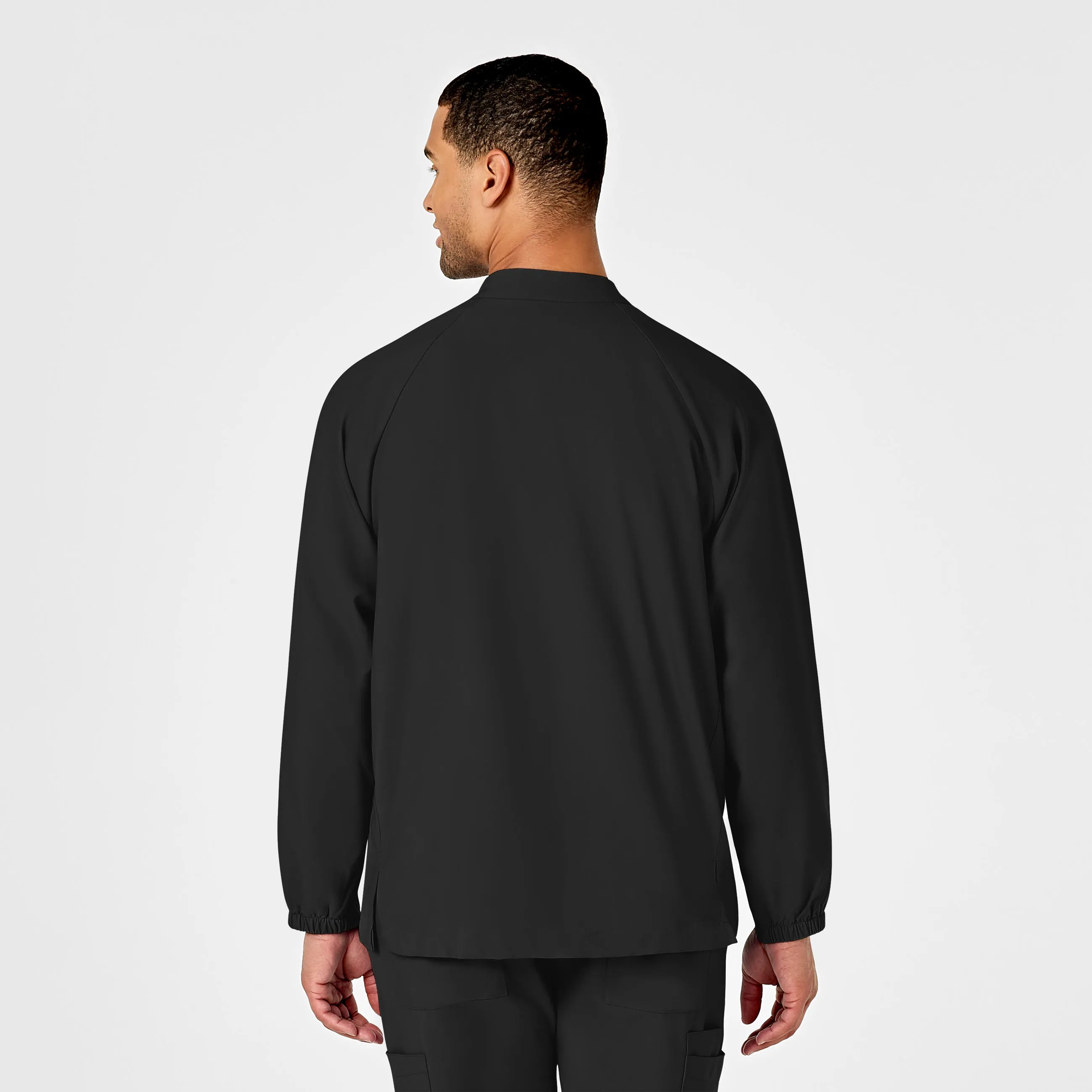 W123 Mens Zip Front Warm Up Scrub Jacket - Black