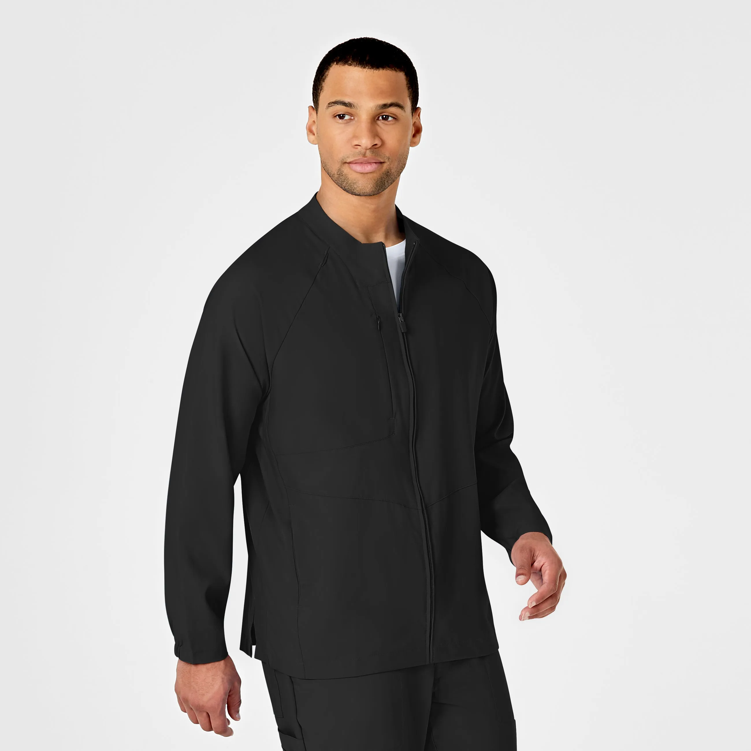 W123 Mens Zip Front Warm Up Scrub Jacket - Black