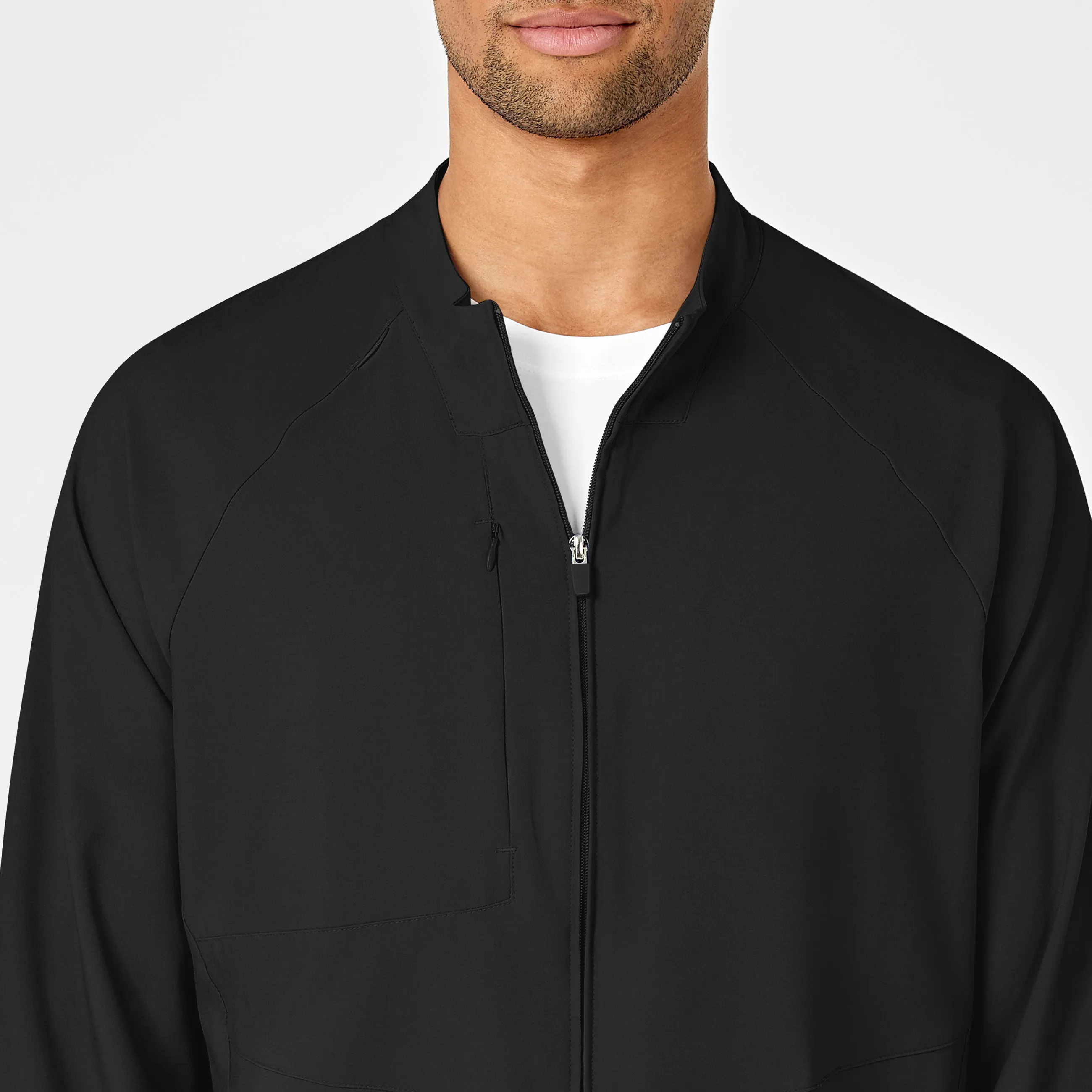 W123 Mens Zip Front Warm Up Scrub Jacket - Black