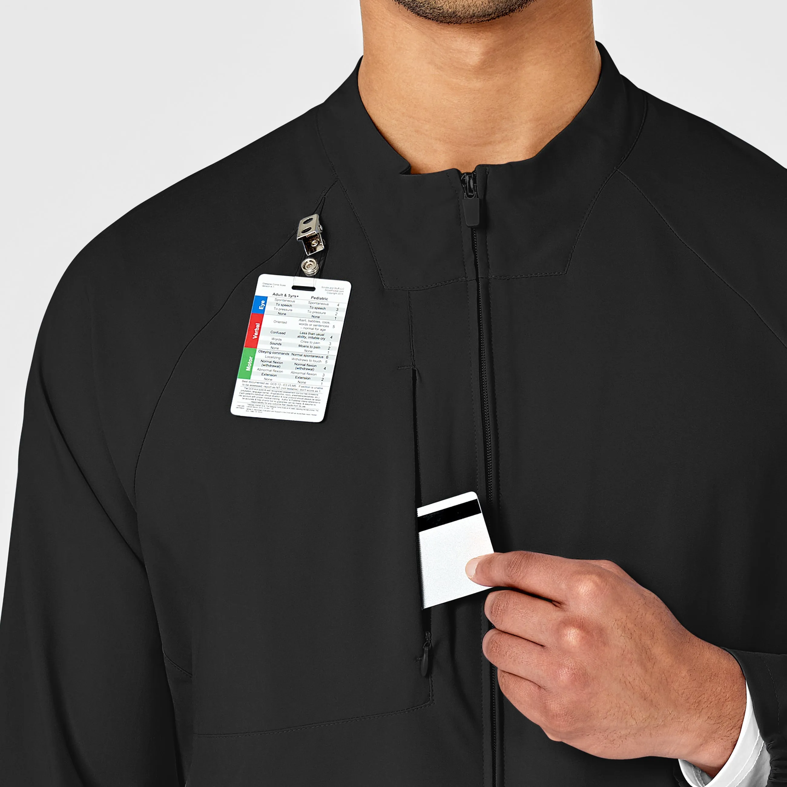 W123 Mens Zip Front Warm Up Scrub Jacket - Black