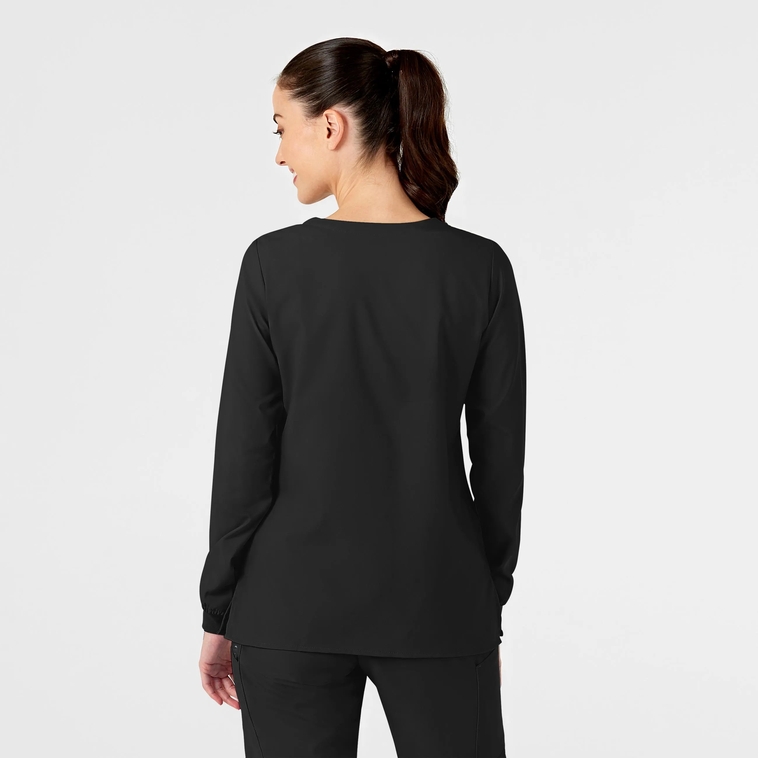 W123 Women's Crew Neck Warm Up Scrub Jacket - Black