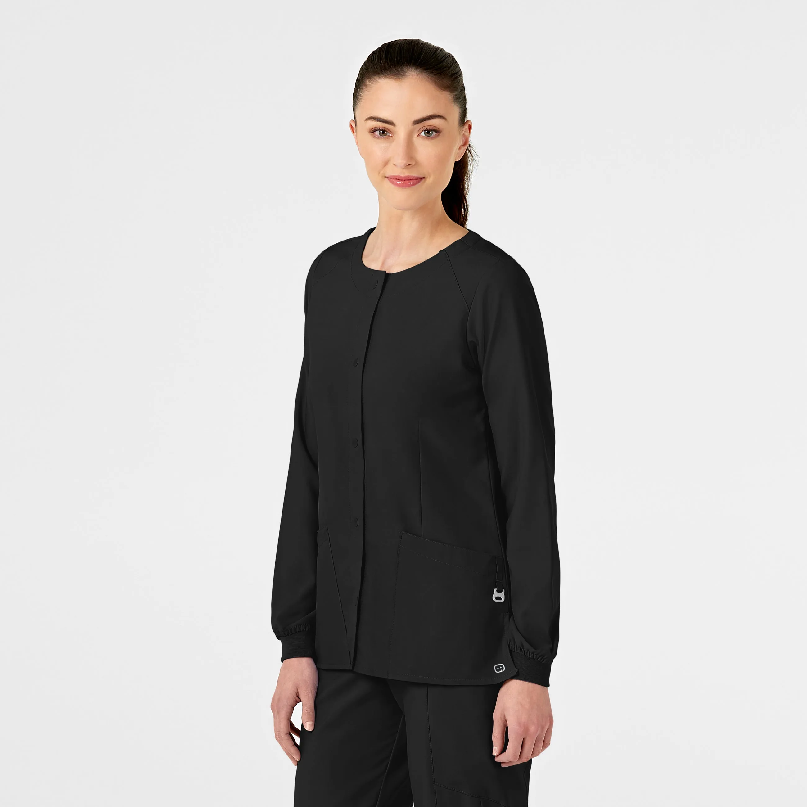 W123 Women's Crew Neck Warm Up Scrub Jacket - Black