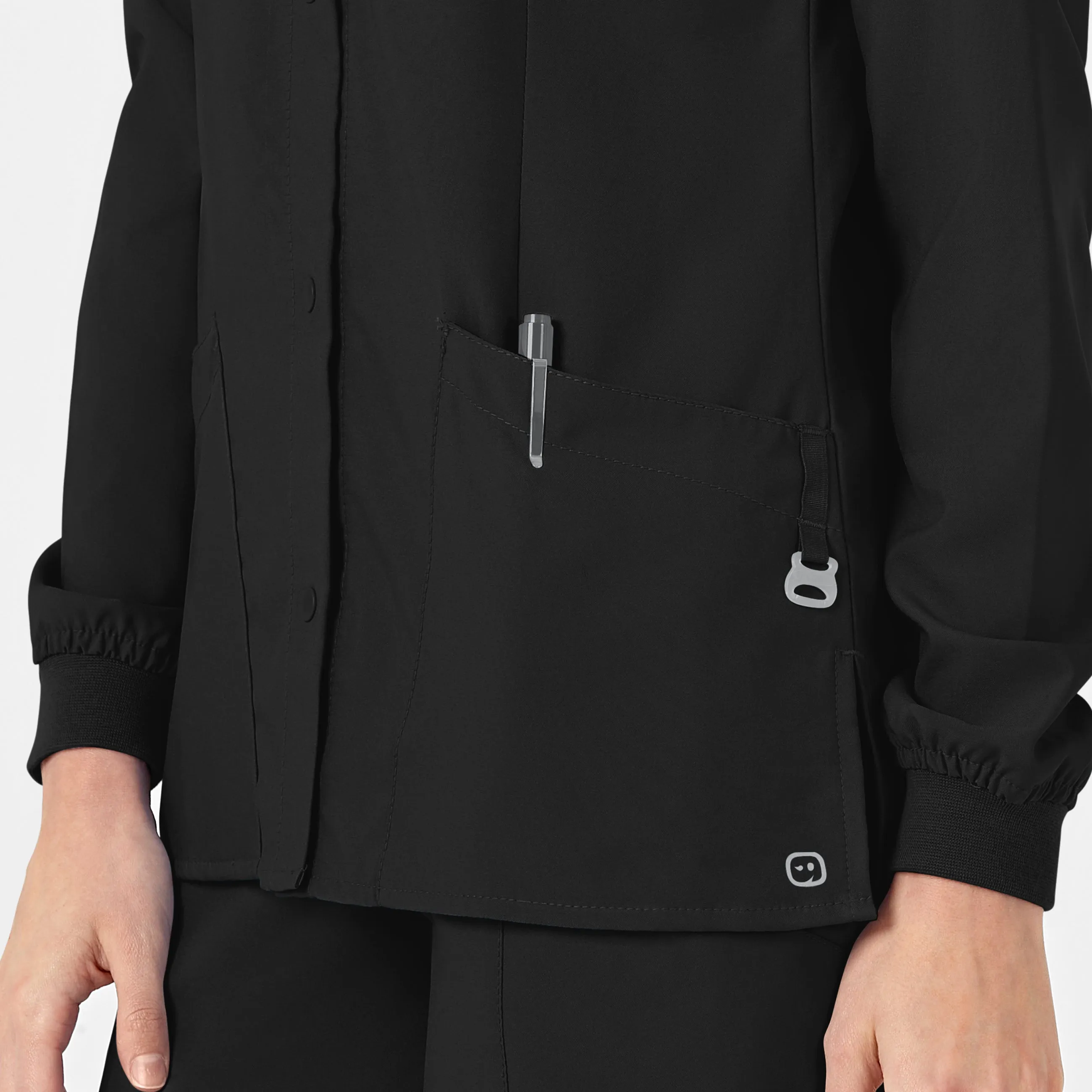 W123 Women's Crew Neck Warm Up Scrub Jacket - Black